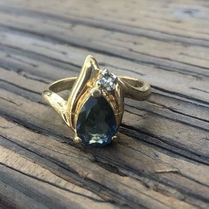 Vintage Park Lane Sapphire Gold Art Deco Classic Diamond Size 8.5 Ring